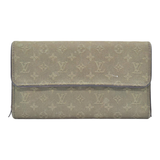 $480 LOUIS VUITTON Olive Green Monogram Mini Lin Flap Wallet CONSIGNMENT 10021460