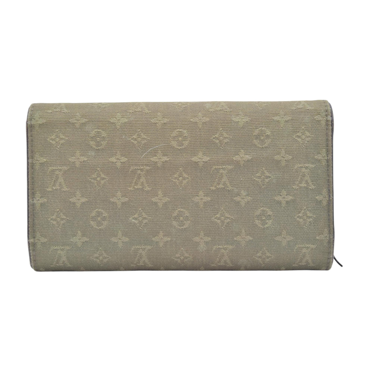 $480 LOUIS VUITTON Olive Green Monogram Mini Lin Flap Wallet CONSIGNMENT 10021460