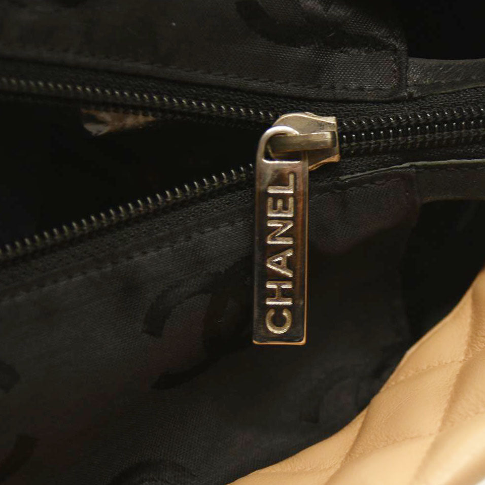 $2250 Chanel Calfskin Quilted Medium Cambon Tote Beige Black