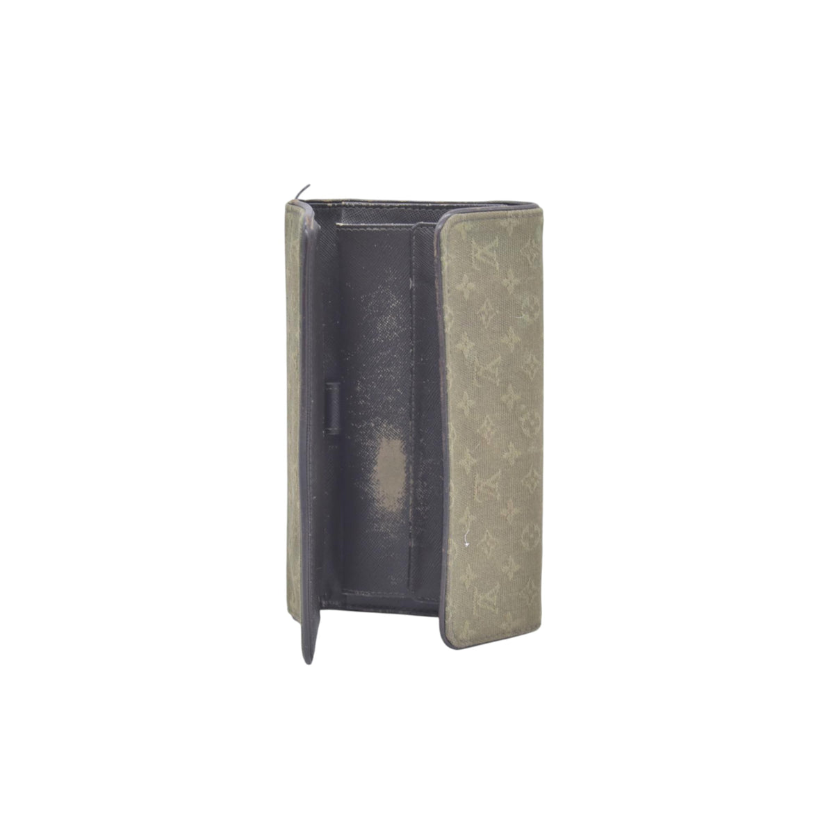 $480 LOUIS VUITTON Olive Green Monogram Mini Lin Flap Wallet CONSIGNMENT 10021460
