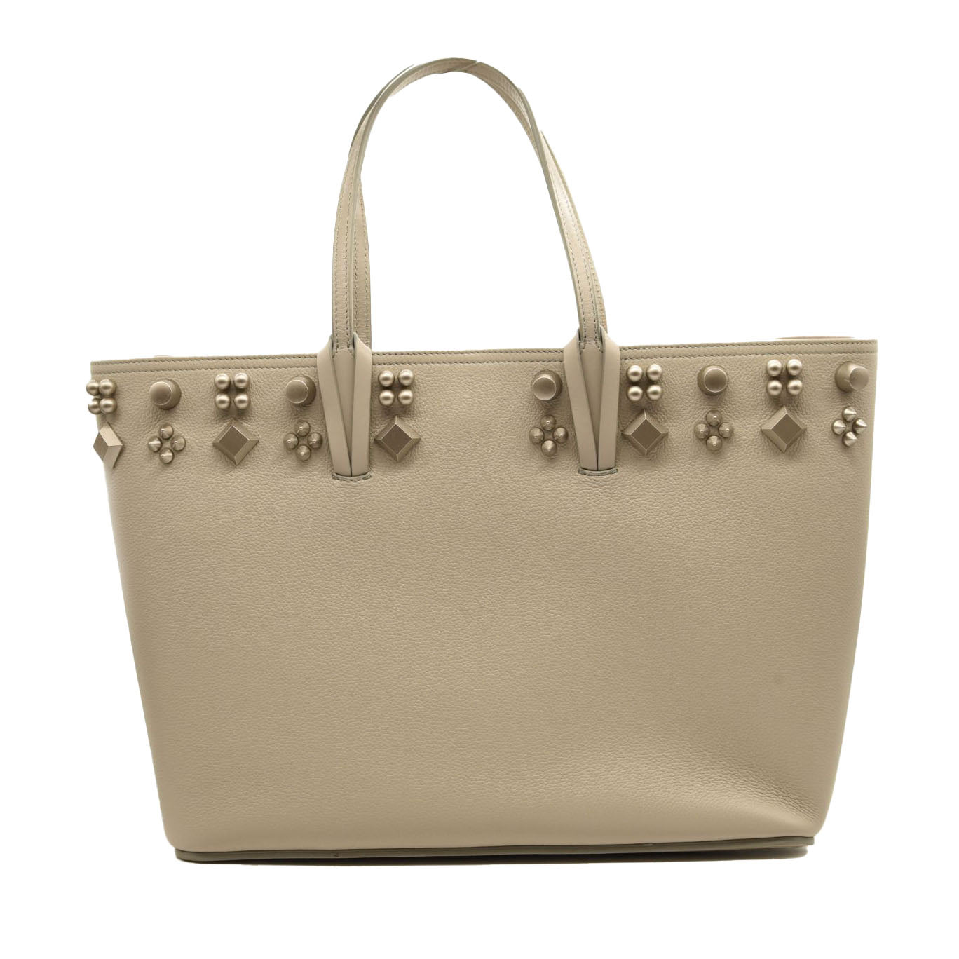 $1990 NEW CHRISTIAN LOUBOUTIN Calfskin Spikes Small East West Cabata Tote Light Grey