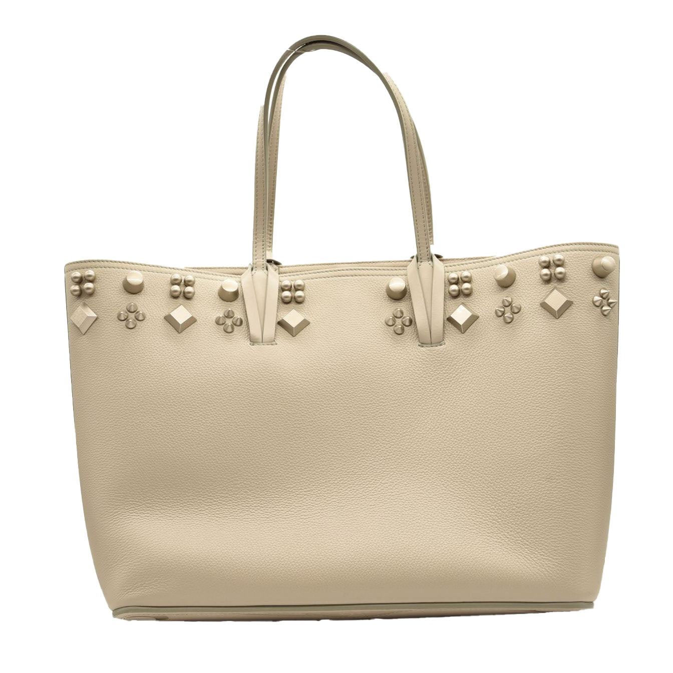 $1990 NEW CHRISTIAN LOUBOUTIN Calfskin Spikes Small East West Cabata Tote Light Grey