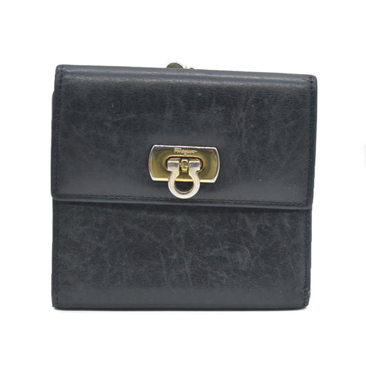 Salvatore Ferragamo Gancini Clip Leather Trifold Wallet Black