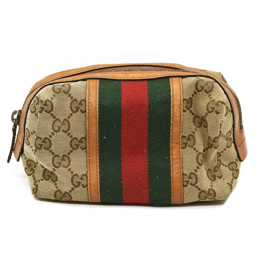 GUCCI GG Logo Shelly Canvas Cosmetic Pouch Bag