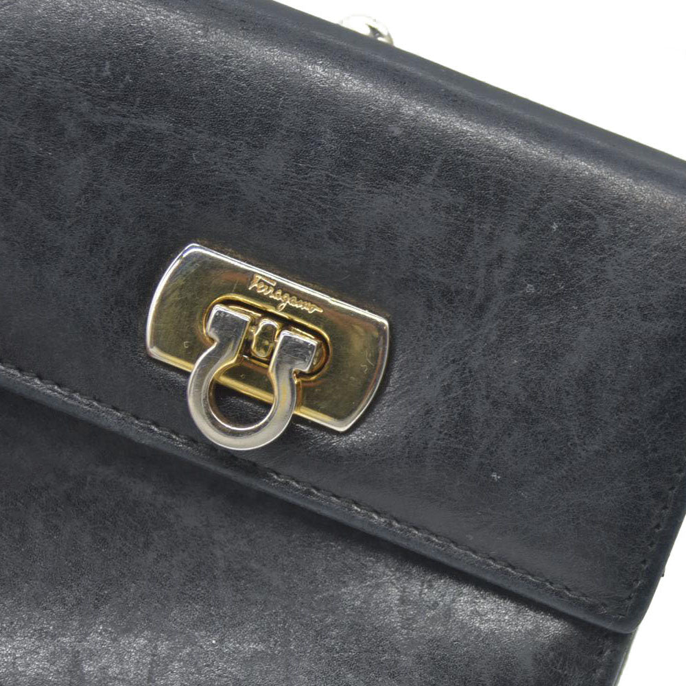 Salvatore Ferragamo Gancini Clip Leather Trifold Wallet Black