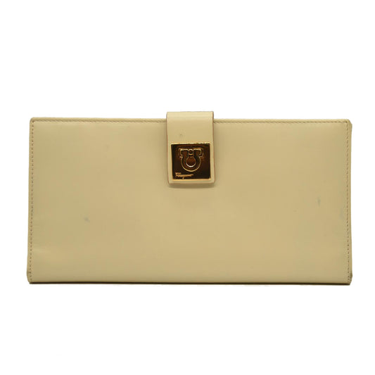 Salvatore Ferragamo Gancini Clip Leather Long Bifold Wallet Ivory