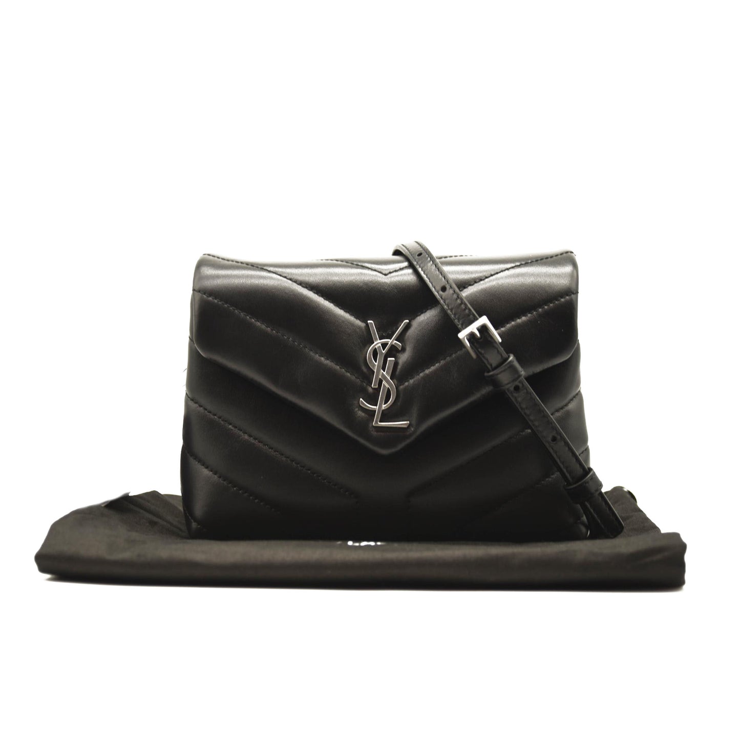 SAINT LAURENT Calfskin Y Quilted Monogram Toy Loulou Crossbody Bag Black