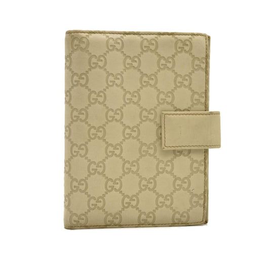 GUCCI Ssima GG Logo Leather Notebook Cover Ivory