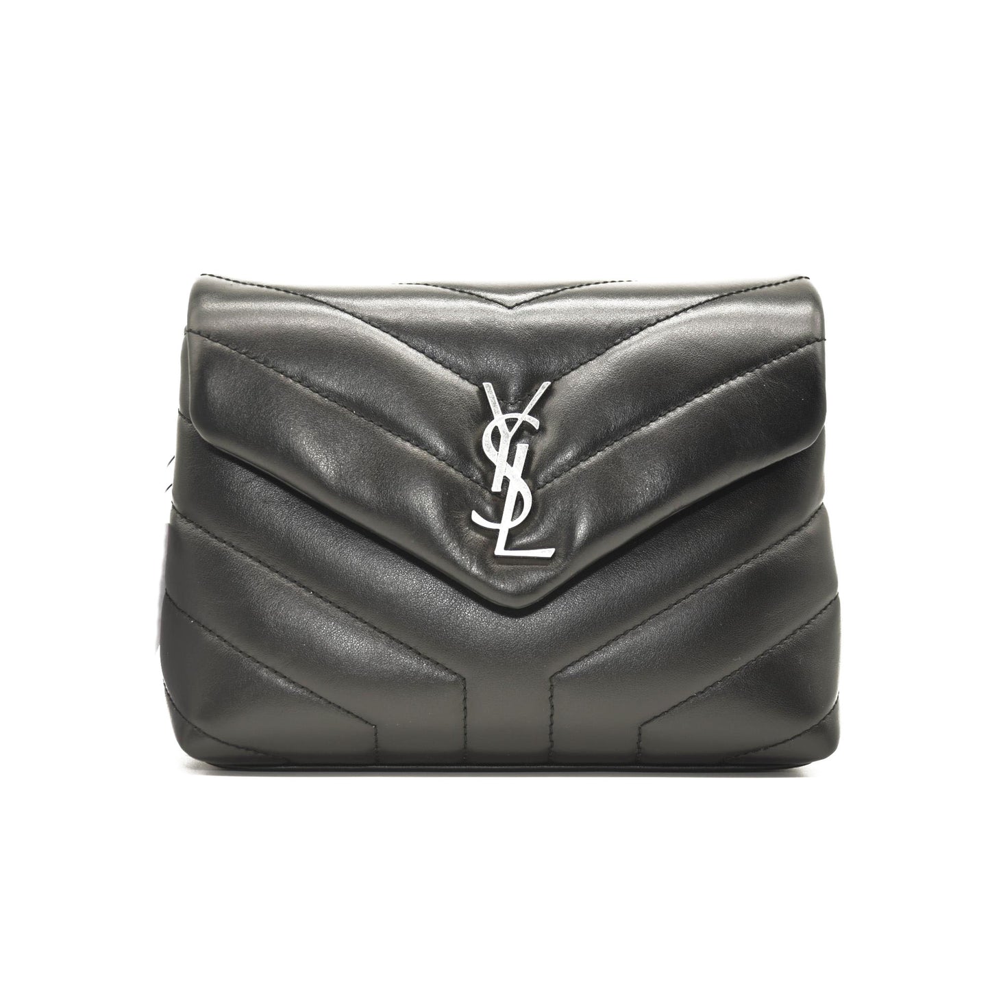 SAINT LAURENT Calfskin Y Quilted Monogram Toy Loulou Crossbody Bag Black