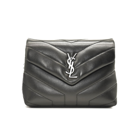 SAINT LAURENT Calfskin Y Quilted Monogram Toy Loulou Crossbody Bag Black