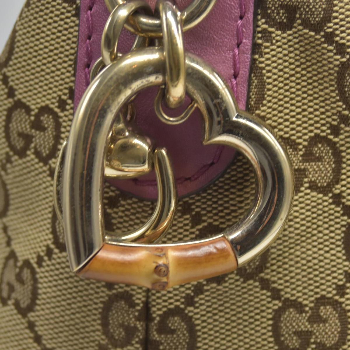 $1050 Gucci Beige Pink GG Canvas Heart-Bit Hobo Bag