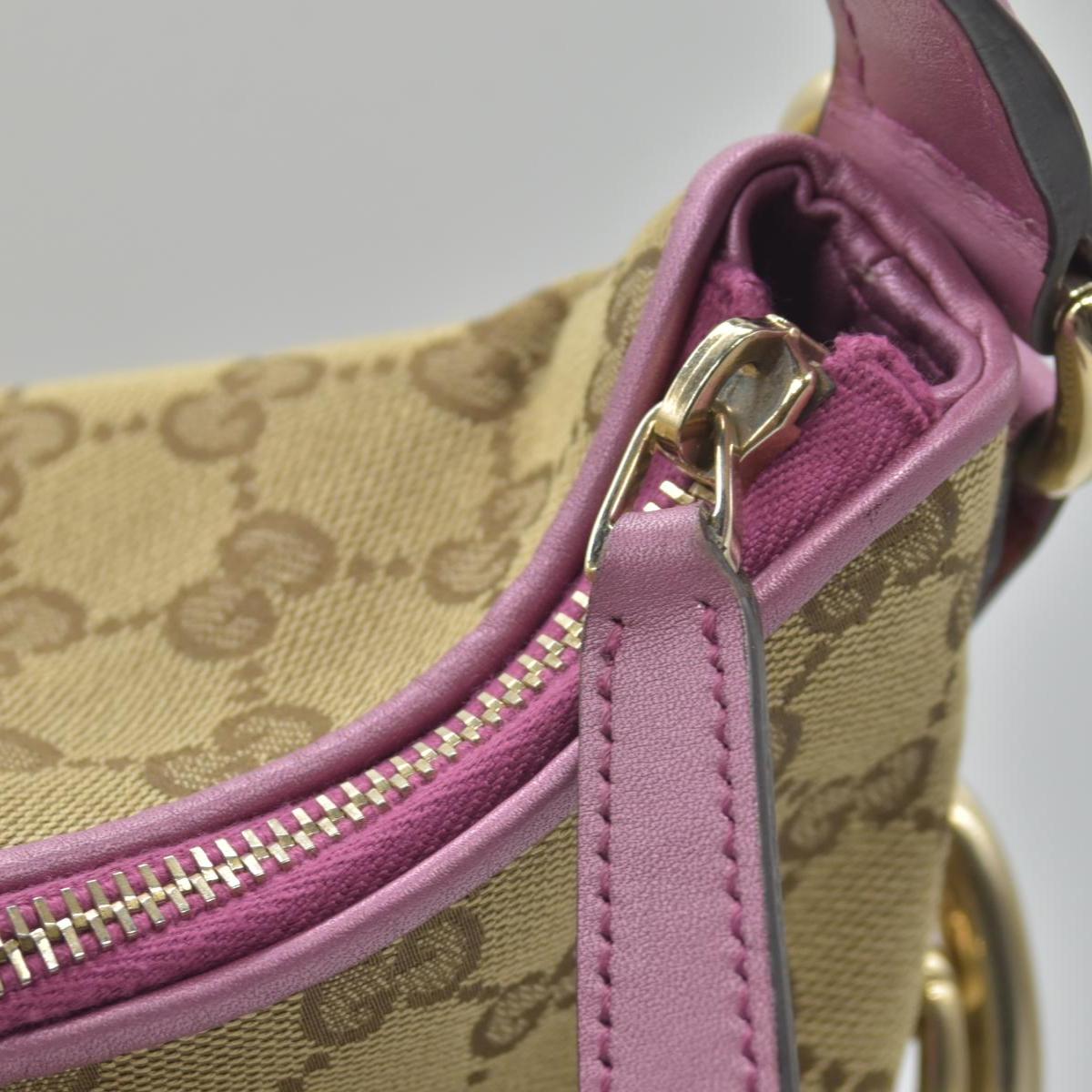 $1050 Gucci Beige Pink GG Canvas Heart-Bit Hobo Bag