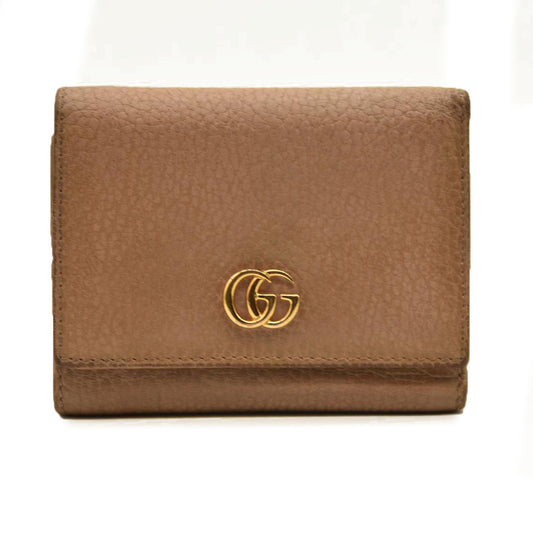 GUCCI GG Marmont Leather Compact Trifold Wallet Beige
