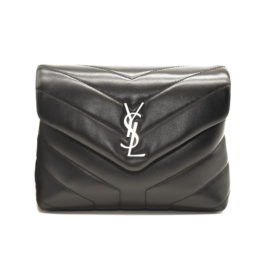 SAINT LAURENT Calfskin Y Quilted Monogram Toy Loulou Crossbody Bag Black