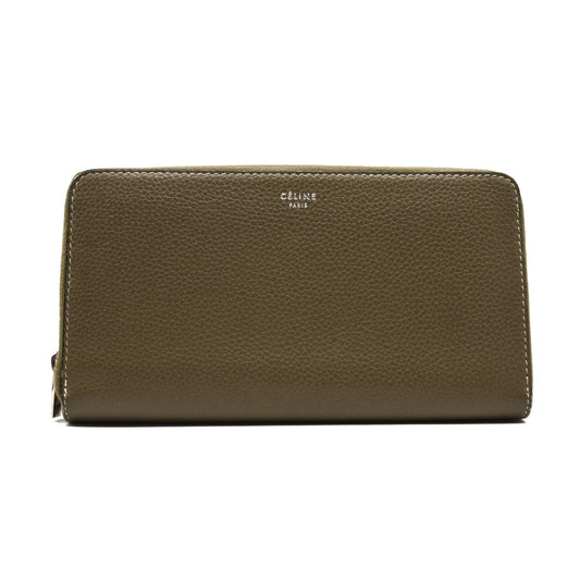 Celine Grained Calfskin Large Zip Around Multifunction Wallet Taupe