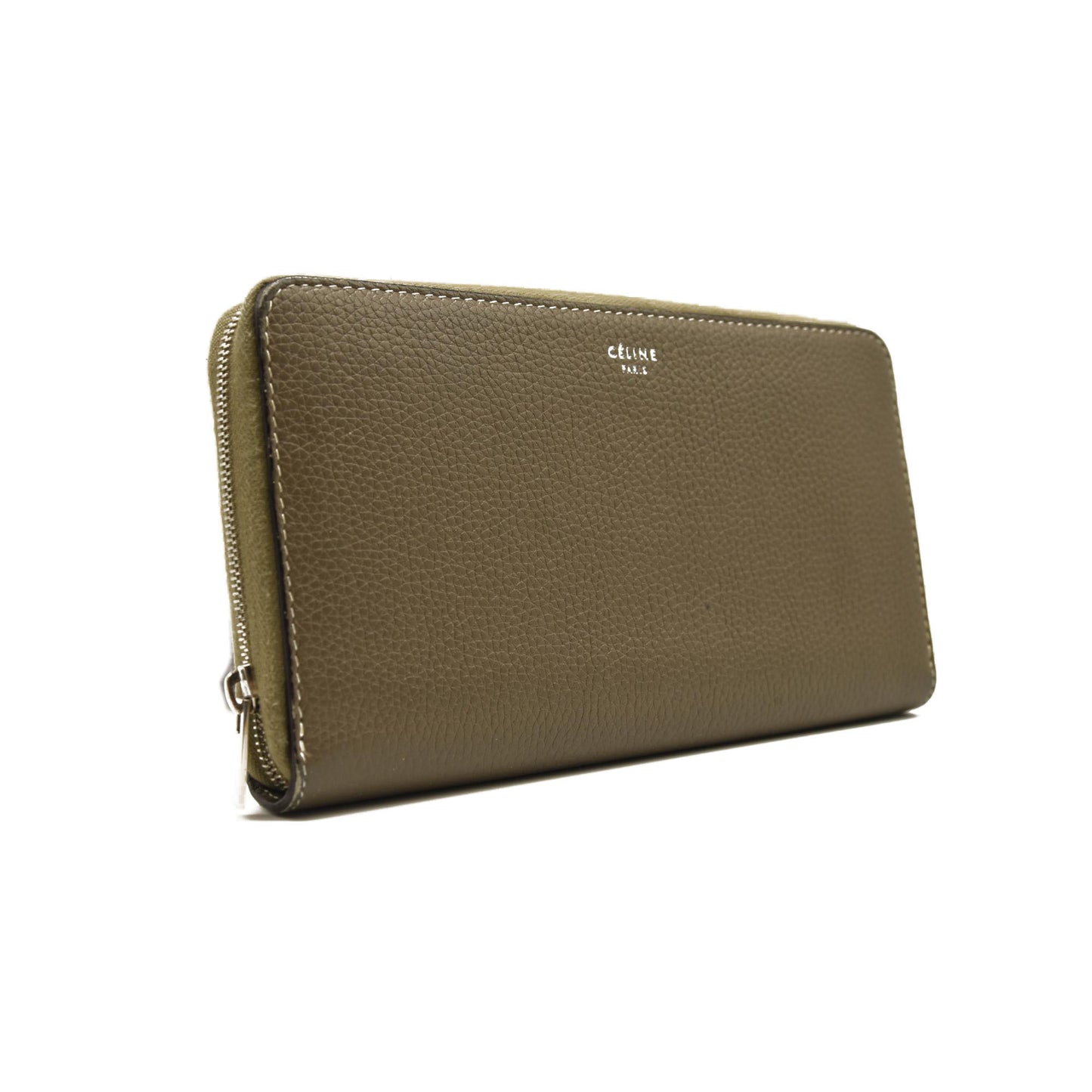 Celine Grained Calfskin Large Zip Around Multifunction Wallet Taupe