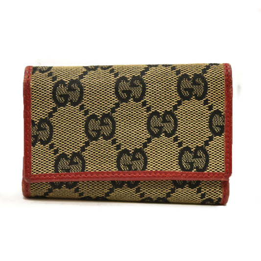 GUCCI GG Logo Canvas 6 Ring Key Case Red and Beige