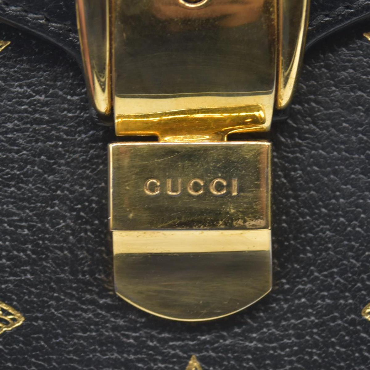 $2600 Gucci Textured Calfskin Bee Star Print Mini Sylvie Top Handle Bag Black