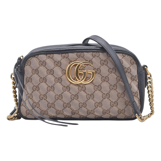 $2050 Gucci Monogram Matelasse Diagonal Small GG Marmont Chain Shoulder Bag Beige Black