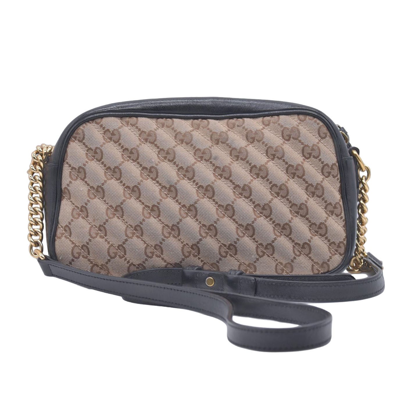 $1300 Gucci Monogram Matelasse Diagonal Small GG Marmont Chain Shoulder Bag Beige Black