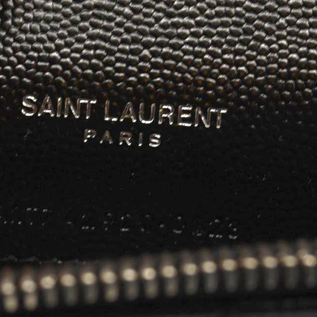 NEW SAINT LAURENT Grain De Poudre Matelasse Chevron Monogram Chain Wallet Black Silver