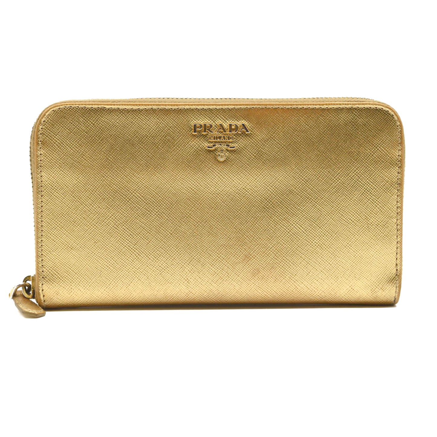 Prada Saffiano Zip Around Wallet Metallic Gold