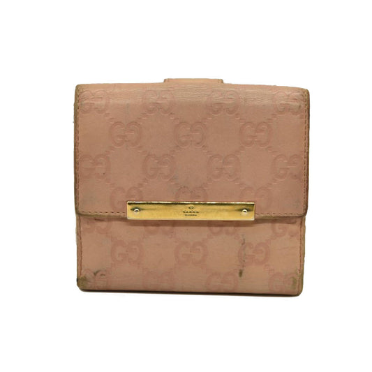 GUCCI Ssima GG Logo Leather Bifold Wallet Pink