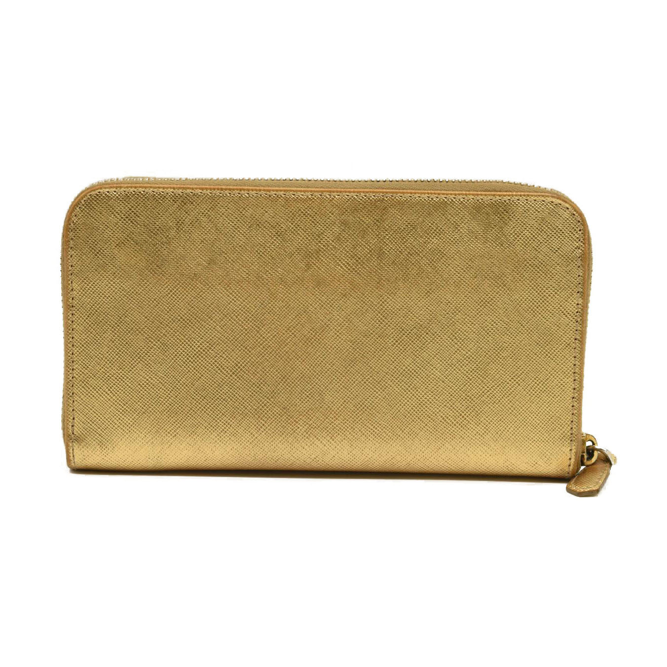 Prada Saffiano Zip Around Wallet Metallic Gold