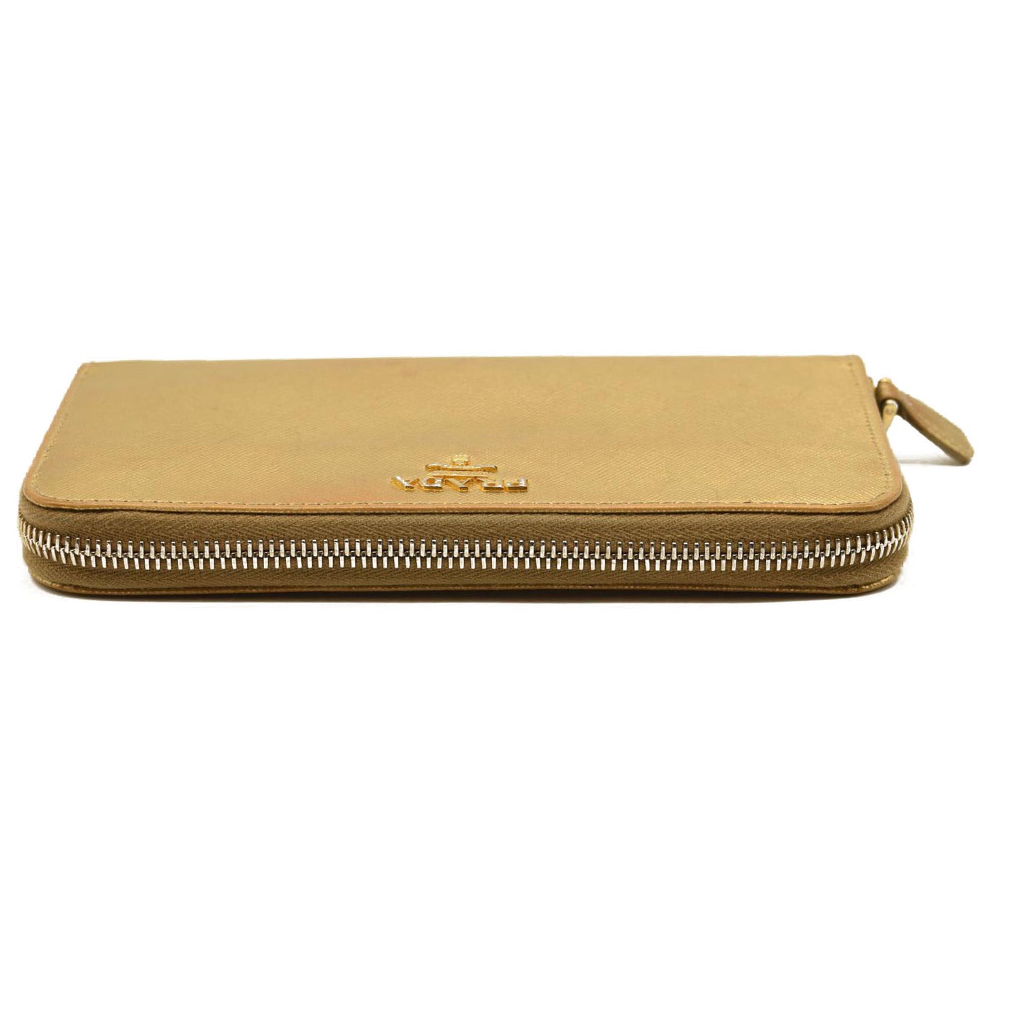 Prada Saffiano Zip Around Wallet Metallic Gold