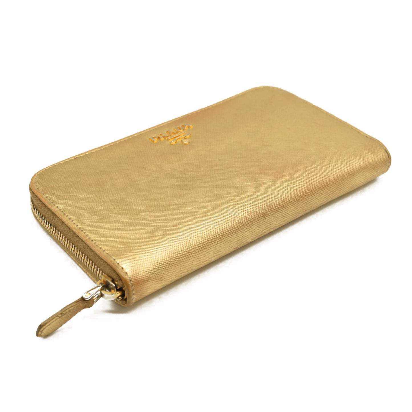 Prada Saffiano Zip Around Wallet Metallic Gold