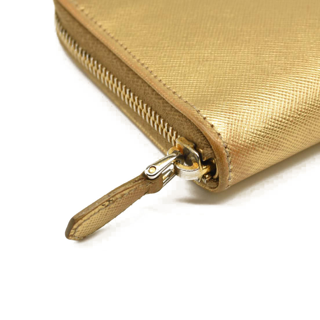 Prada Saffiano Zip Around Wallet Metallic Gold