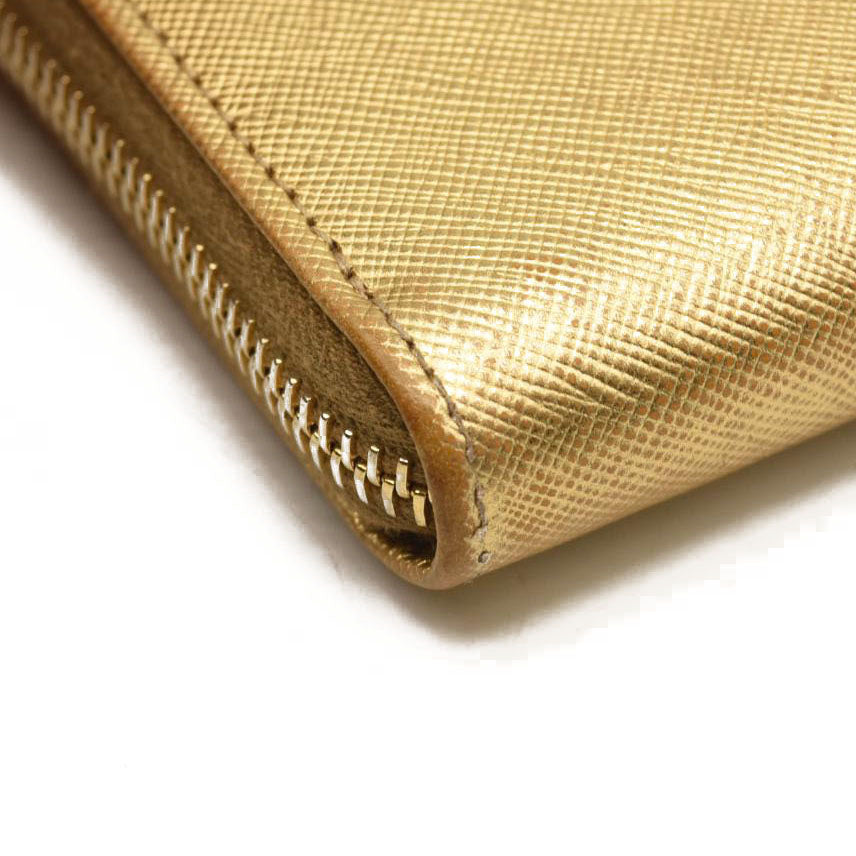 Prada Saffiano Zip Around Wallet Metallic Gold