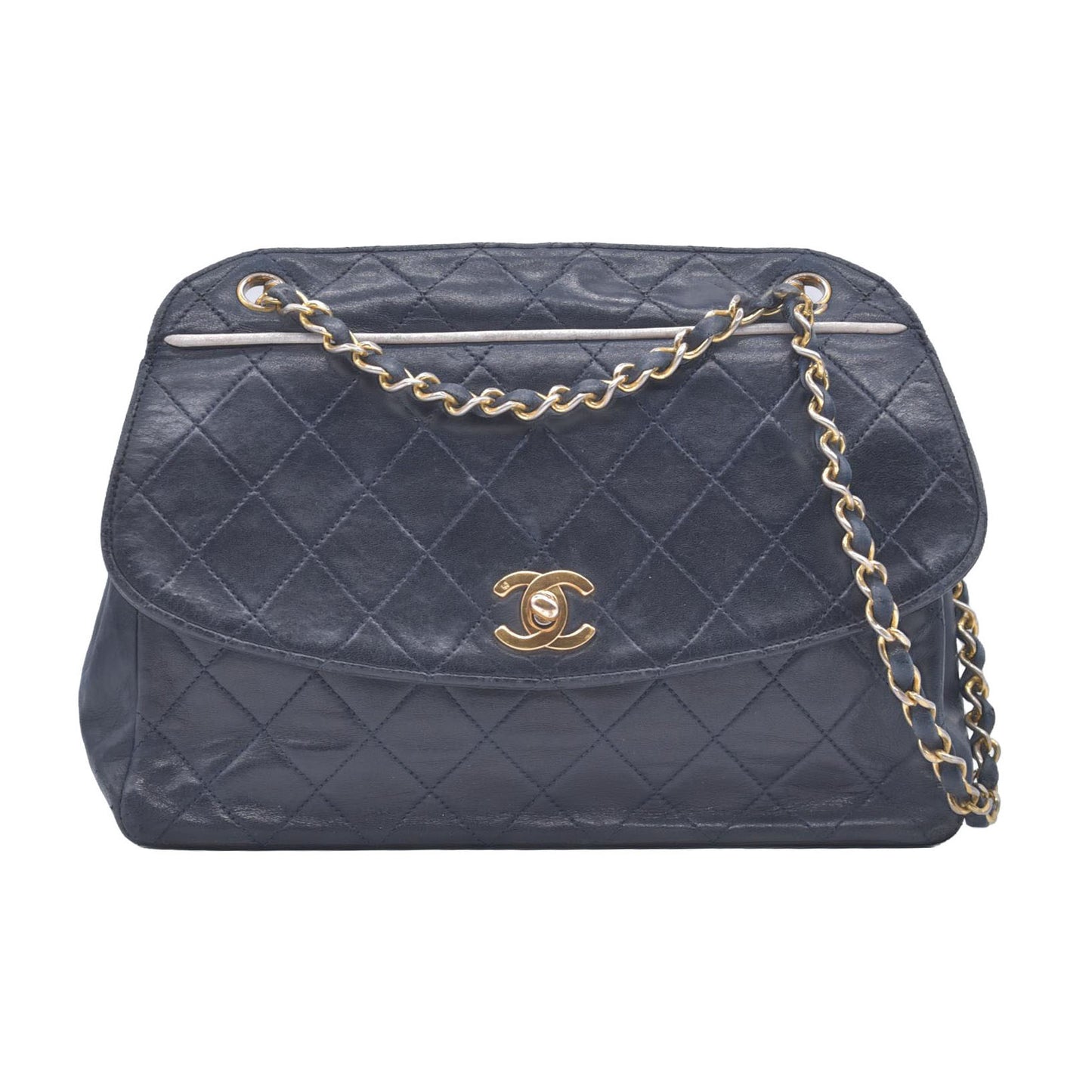 Chanel 1989-1991 Navy Lambskin Quilted Flap Bag 24k Gold Hardware CONSIGNMENT