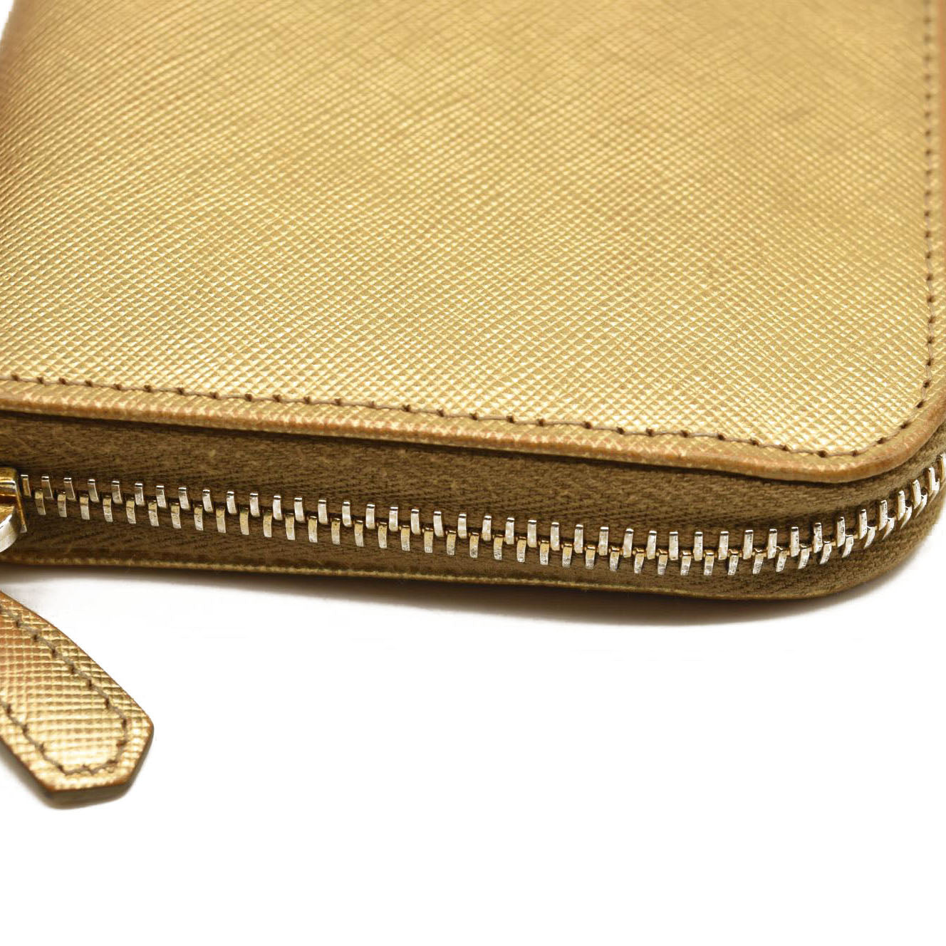 Prada Saffiano Zip Around Wallet Metallic Gold