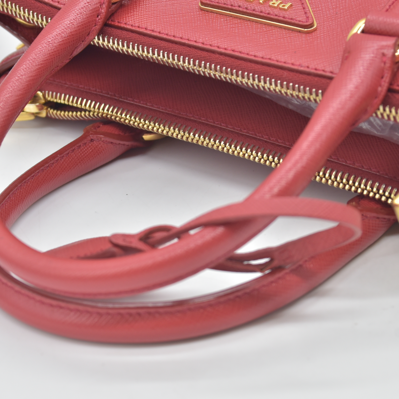 $4700 Prada Saffiano Mini Galleria Double Zip Tote Fuxia