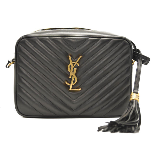 NEW SAINT LAURENT Calfskin Matelasse Monogram Lou Camera Bag Black
