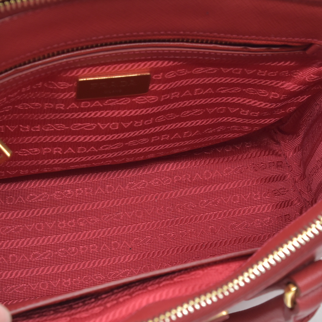 $4700 Prada Saffiano Mini Galleria Double Zip Tote Fuxia