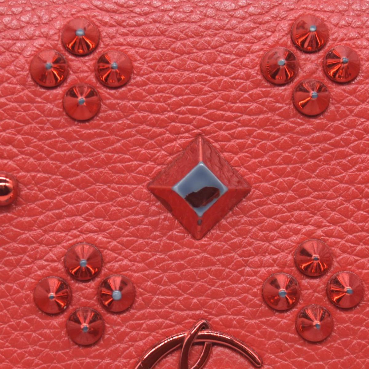 $1590 Christian Louboutin Calfskin Spikes Loubinthesky Paloma Clutch Red