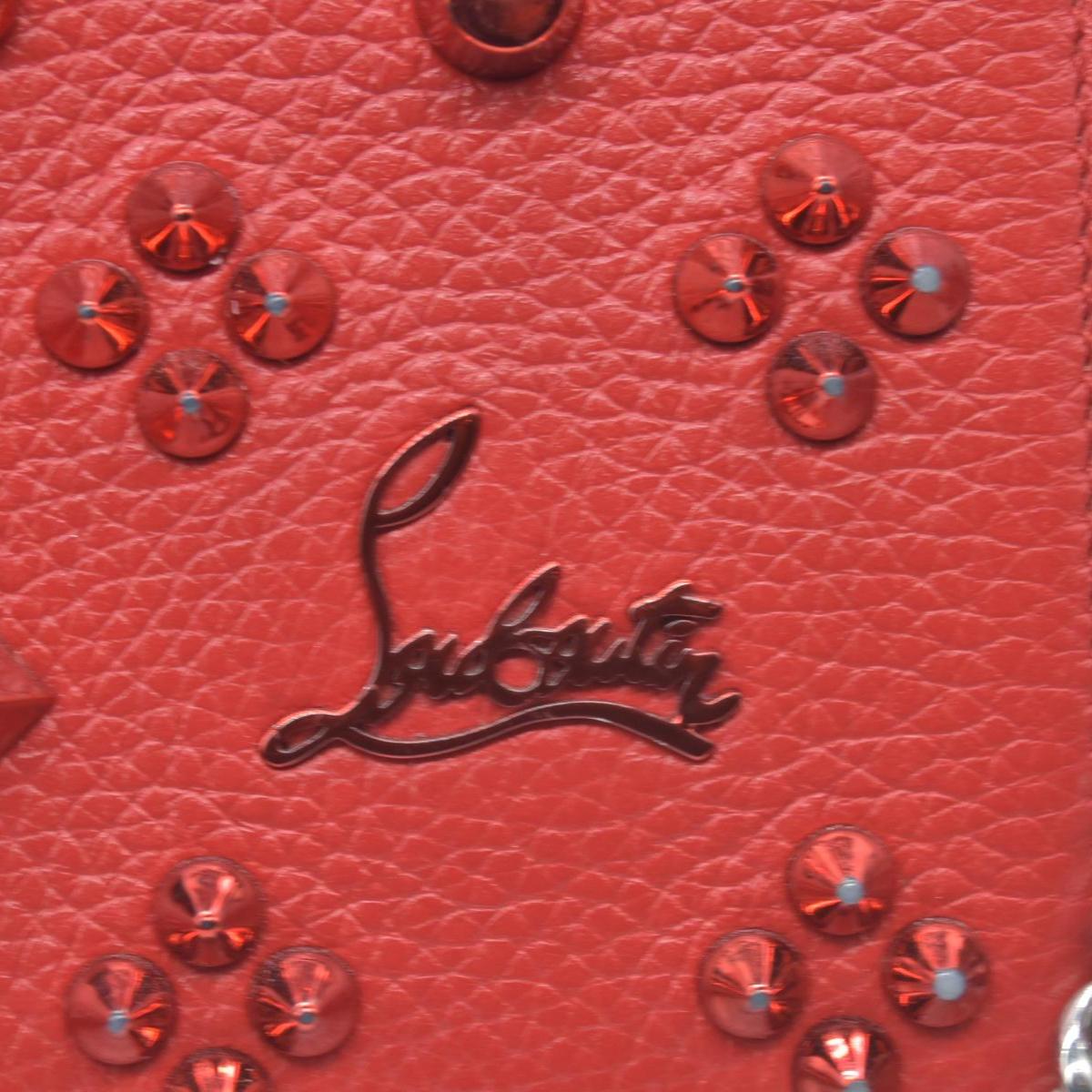 $1590 Christian Louboutin Calfskin Spikes Loubinthesky Paloma Clutch Red