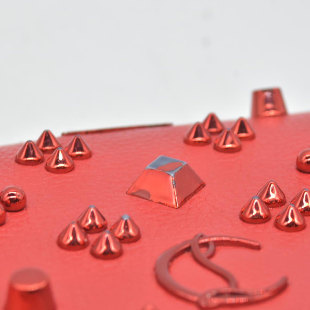 $1590 Christian Louboutin Calfskin Spikes Loubinthesky Paloma Clutch Red