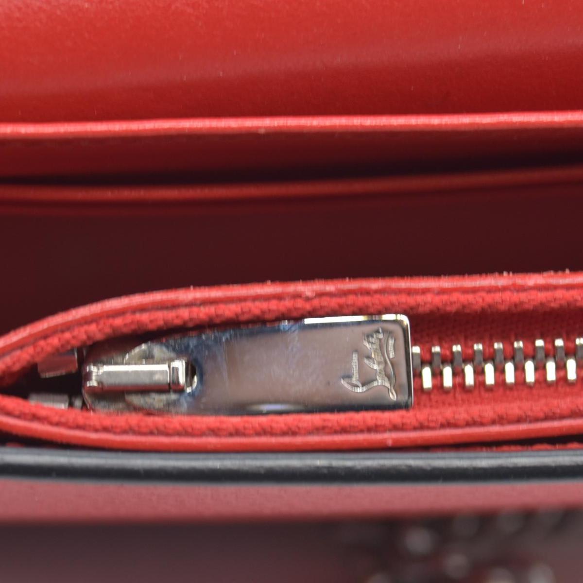 $1590 Christian Louboutin Calfskin Spikes Loubinthesky Paloma Clutch Red