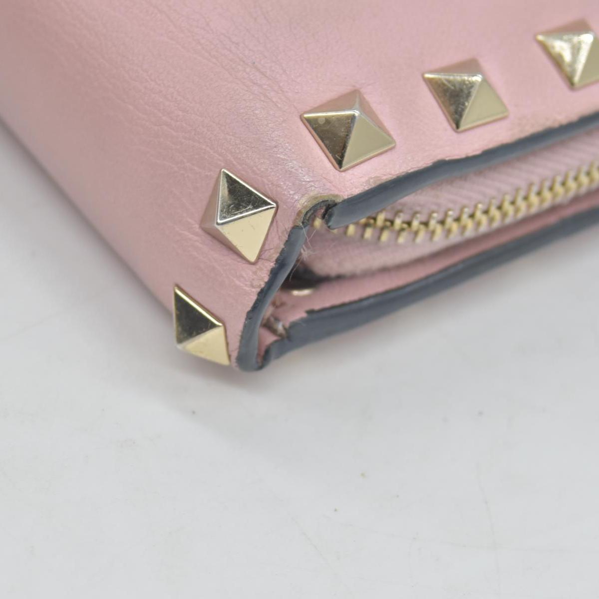 Valentino Poudre Leather Rockstud Zip-Around Compact Wallet