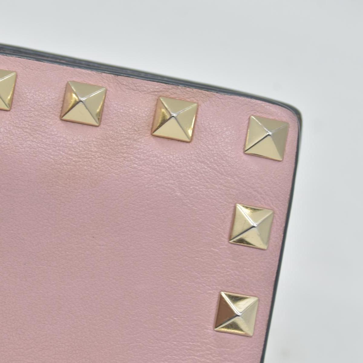 Valentino Poudre Leather Rockstud Zip-Around Compact Wallet