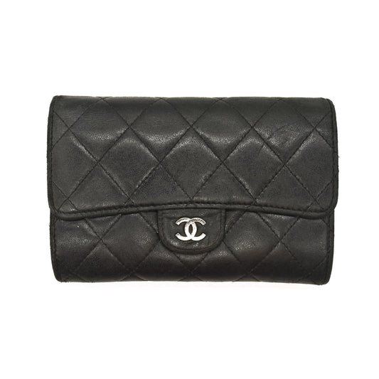 Chanel  Lambskin Quilted Large Flap Wallet Black 10954966