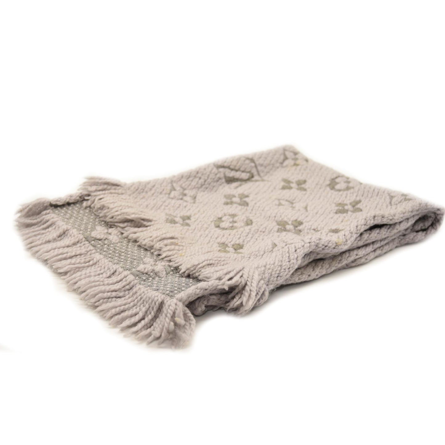 LOUIS VUITTON Wool Silk Logomania Scarf Pearl Grey