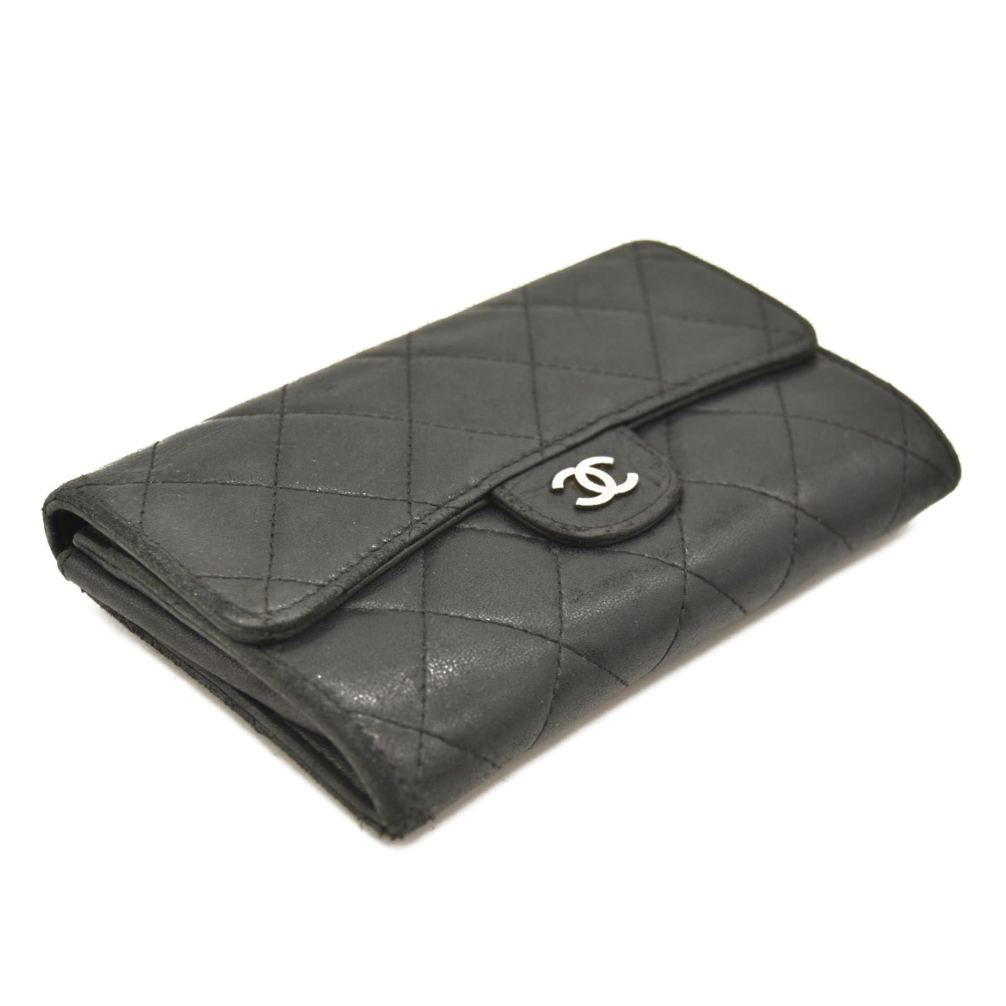 Chanel  Lambskin Quilted Large Flap Wallet Black 10954966