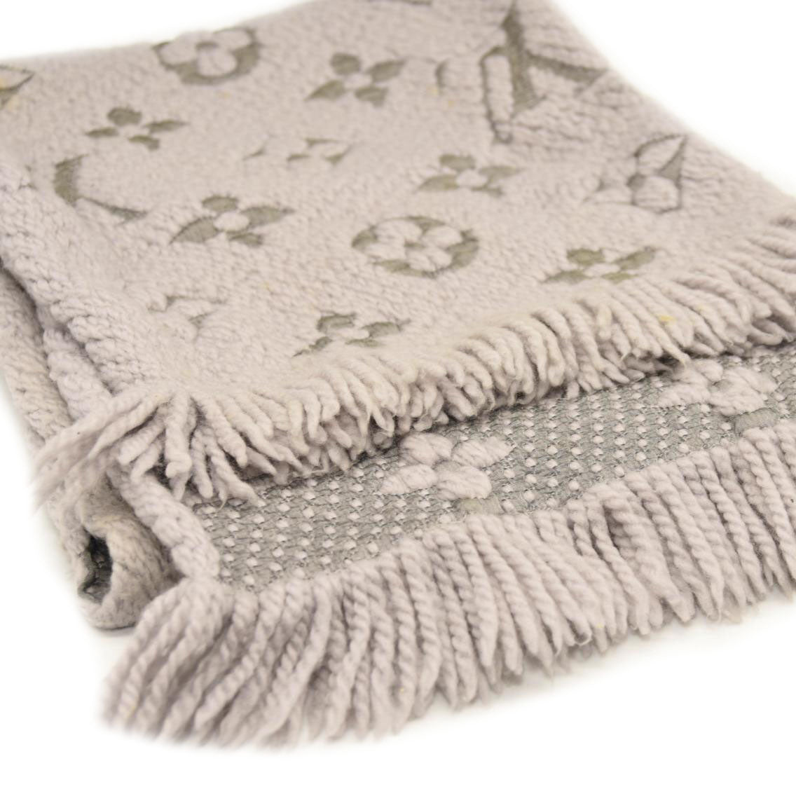 LOUIS VUITTON Wool Silk Logomania Scarf Pearl Grey