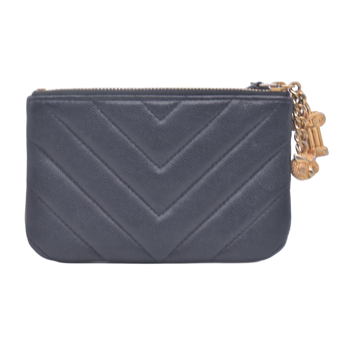 Chanel Caviar Chevron Quilted Small Ancient Greek Charms Cosmetic Case Black CONSIGNMENT