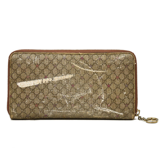 GUCCI Micro GG Supreme Star PVC Zip Around Long Wallet Beige