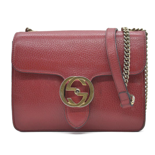 AUCTION $1550 Gucci  Dollar Calfskin Interlocking G Shoulder Bag Red